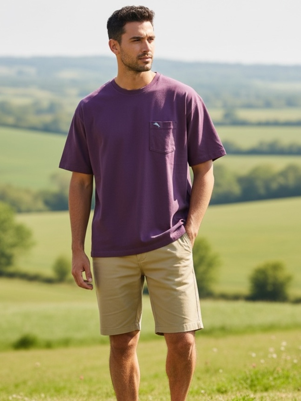 Tommy Bahama Big Men's Pocket Tee in Plum chest pocket marlin logo XXL